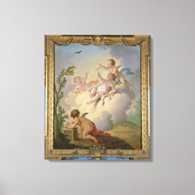 Impressão Em Tela Anjos brincando com um pássaro em uma paisagem (Frente)