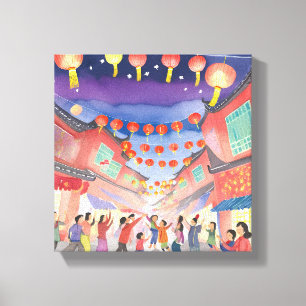 Impressão Em Tela Ano Novo Lunar Chinês   Aquarela de Celebração