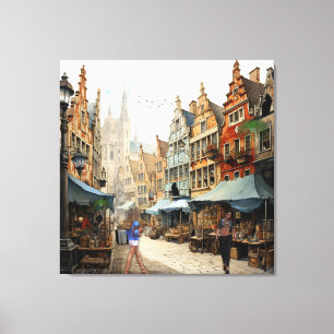 Impressão Em Tela Antiga Arte do Mercado de Amsterdã