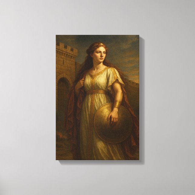 Impressão Em Tela Antiga nobre com escudo perto de Castle Walls (Frente)