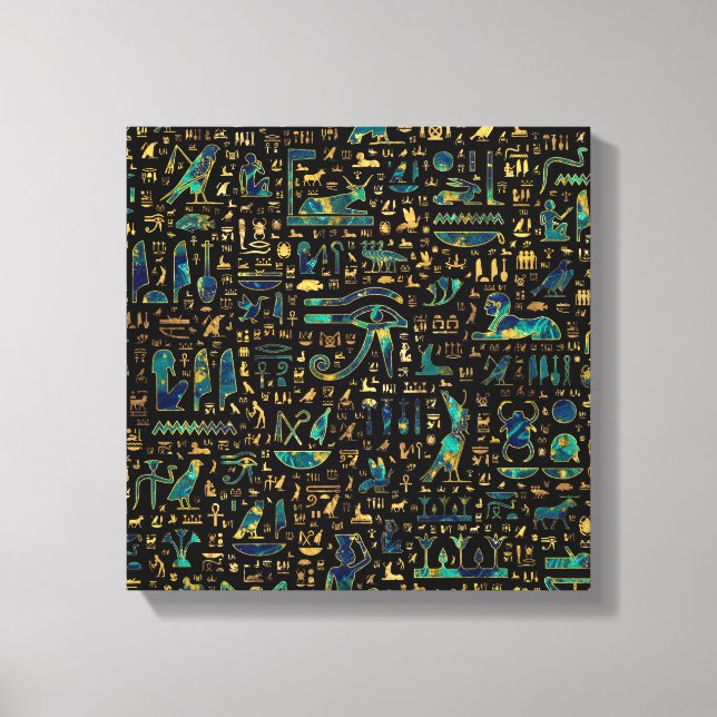 Impressão Em Tela Antigos hieróglifos egípcios Marble e Dourado (Frente)