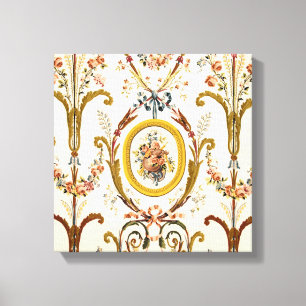 Impressão Em Tela Antiguamente francês Rococo Floral Dourado Cream E