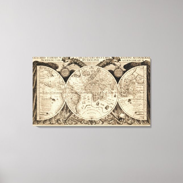 Impressão Em Tela Antique Mapa Mundial de Philipp Eckebrecht - 1630 (Frente)