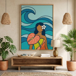 Impressão Em Tela Antúrio Mulher Oceano Onda
