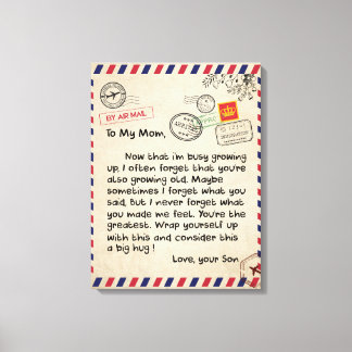 Impressão Em Tela Ao Meu Filho Presente, Mãe E Filho, Carta De Amor