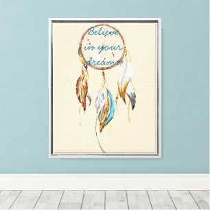 Impressão Em Tela Apanhador de sonhos aquarela marrom creme turquesa