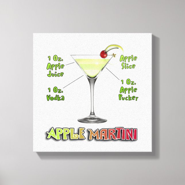 Impressão Em Tela Appletini - Apple Martini Cocktail Receita 12"x12" (Frente)
