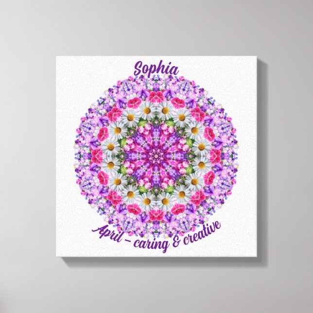 Impressão Em Tela April Birth Flower Personalizada Daisy Mandala Art (Frente)