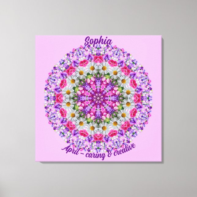 Impressão Em Tela April Birth Flower Personalizada Daisy Mandala Art (Frente)
