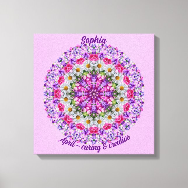Impressão Em Tela April Birth Flower Personalizada Daisy Mandala Art (Frente)