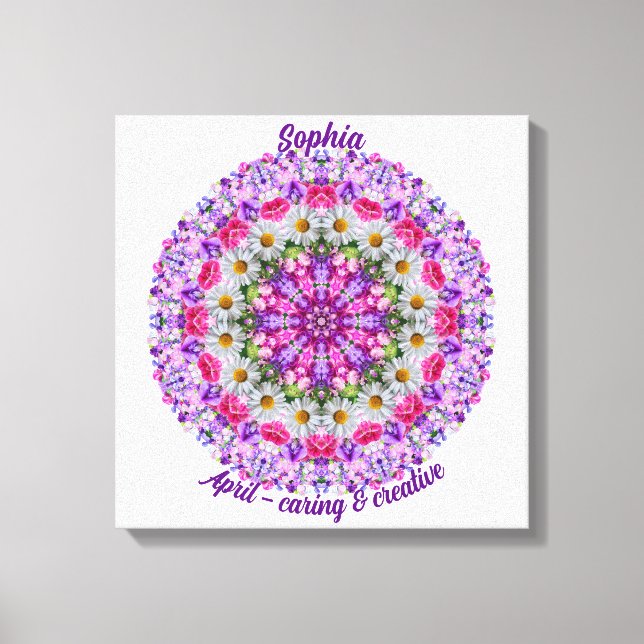 Impressão Em Tela April Birth Flower Personalizada Daisy Mandala Art (Frente)