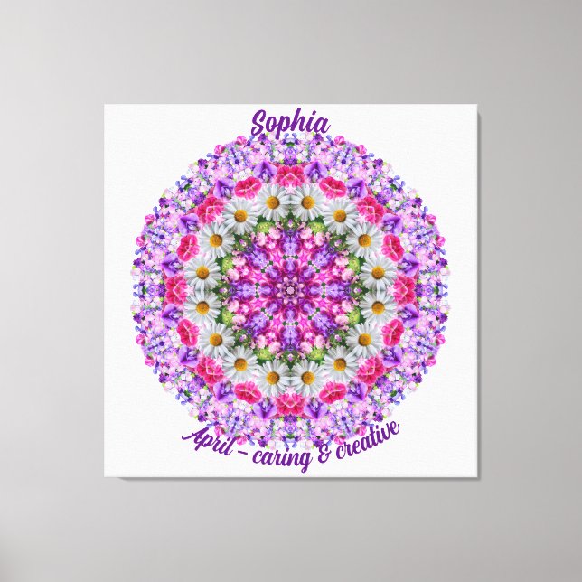 Impressão Em Tela April Birth Flower Personalizada Daisy Mandala Art (Frente)