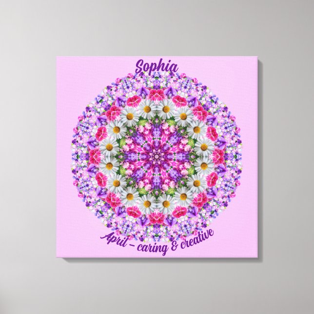 Impressão Em Tela April Birth Flower Personalizada Daisy Mandala Art (Frente)