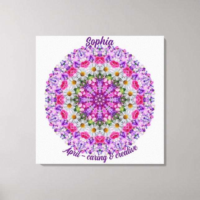 Impressão Em Tela April Birth Flower Personalizada Daisy Mandala Art (Frente)