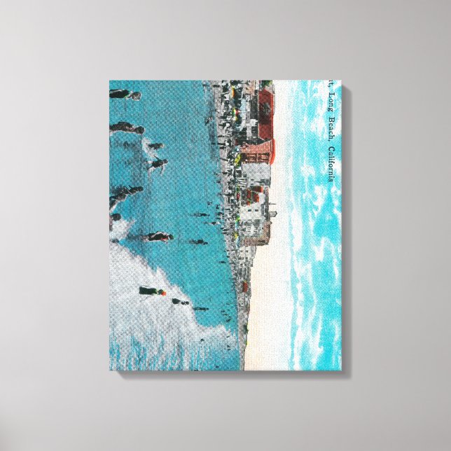 Impressão Em Tela Aproveitando ondas em Ocean BeachLong Beach, CA (Frente)