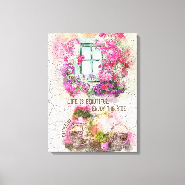 Impressão Em Tela Aproveite o passeio | Bicicleta De Aquarela Com Fl (Frente)