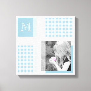 Impressão Em Tela Aquamarine Adicione Sua Foto Gingham Moderno Monog