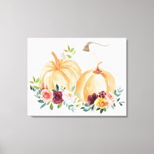 Impressão Em Tela Aquarela Abóboras de Outono e Flores Boho