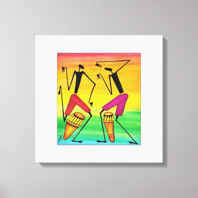 Impressão Em Tela Aquarela, Arte Africana, Drumming Africano Incríve (Frente)