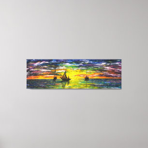 Impressão Em Tela Aquarela - Barcos Ao Sol