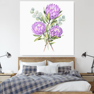 Impressão Em Tela Aquarela Botânica Protea Lavanda
