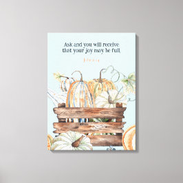 Impressão Em Tela Aquarela Cai Pumpkins Com Bíblia De Alegria Verso