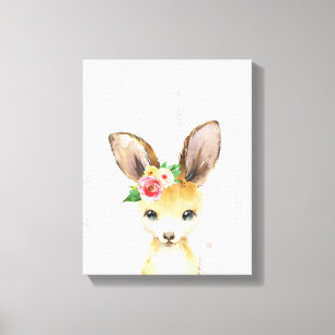 Impressão Em Tela Aquarela Canguru Bebê Floral Animais Australianos