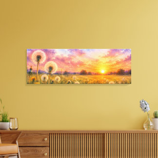 Impressão Em Tela Aquarela Dandelions no pôr do sol Meadow Paisagem