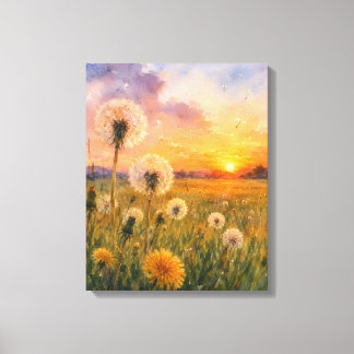 Impressão Em Tela Aquarela Dandelions no pôr do sol Meadow Paisagem