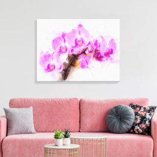 Impressão Em Tela Aquarela de flor de orquídea - rosa wb 03