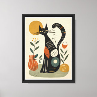 Impressão em tela aquarela de gato e flor