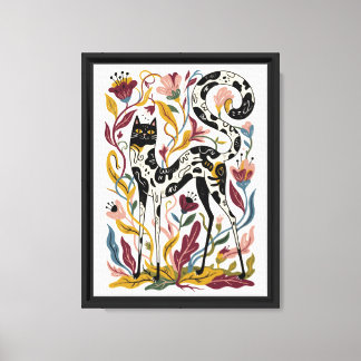 Impressão Em Tela Aquarela de gato e flor