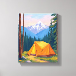 Impressão Em Tela Aquarela de Montanha de Acampamento