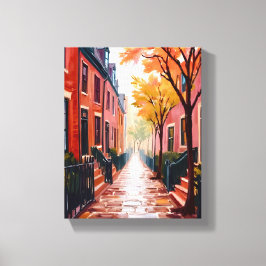 Impressão Em Tela Aquarela de Outono em Boston Beacon Hill Massachus