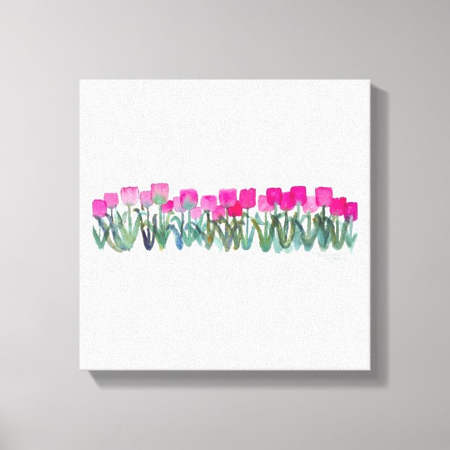 Impressão Em Tela Aquarela de Primavera Tulipas Rosa Poster (Frente)