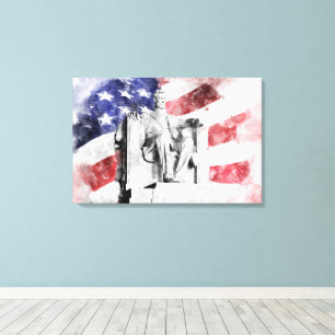 Impressão Em Tela aquarela do Lincoln Memorial com a bandeira americ