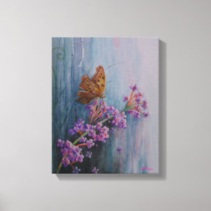 Impressão Em Tela Aquarela Flor e Borboleta