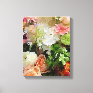 Impressão Em Tela Aquarela Floral em Pêssego e Verde