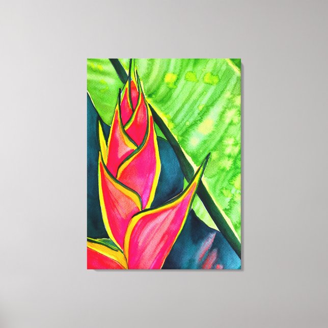 Impressão Em Tela Aquarela heliconia flor tropical (Frente)