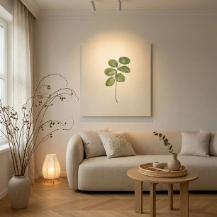 Impressão Em Tela Aquarela Minimalista Folhas Redondas Verdes