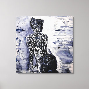Impressão Em Tela Aquarela - Natureza Lady - Preto e Branco