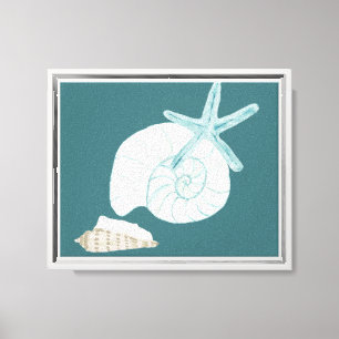 Impressão Em Tela Aquarela Nautilus Starfish Seashell