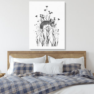 Impressão Em Tela Aquarela Ratinho Fofo Pendurado em Flores