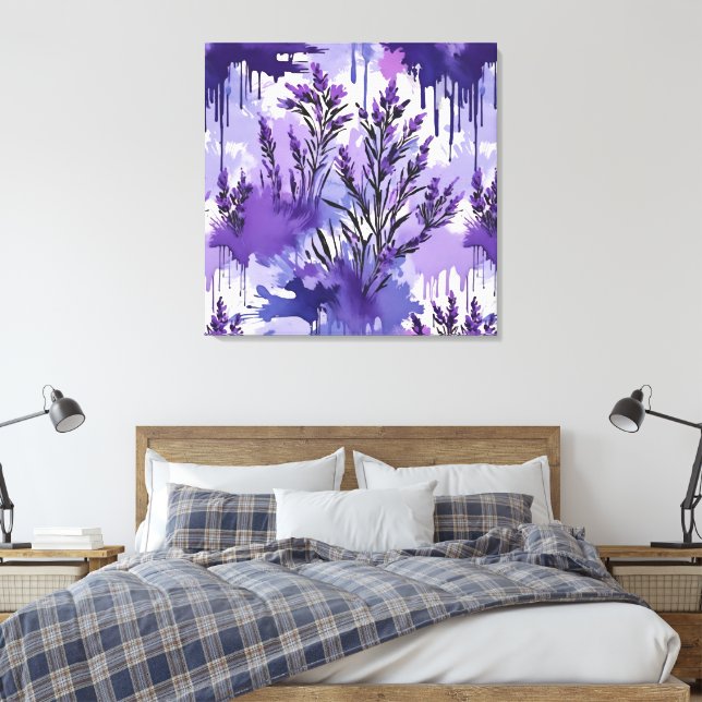 Impressão Em Tela Aquarela Roxa com Flores (Insitu(Quarto))
