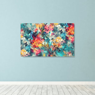 Impressão Em Tela Aquarela Splash e Floral de Tinta