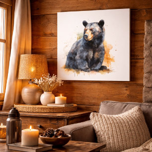 Impressão Em Tela Aquarela Urso Negro Arte Florestal