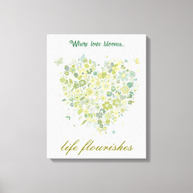 Impressão Em Tela Aquarela Verde Coração Botânica (Frente)