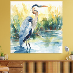 Impressão Em Tela Aquarelas do Lago da Grande Garça Azul