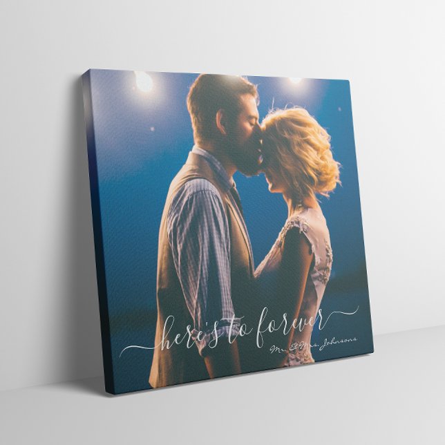 Impressão Em Tela Aqui está o To Forever Script Sr. ª Foto Casada (Here's To Forever Script Mr Mrs Wedding Photo Canvas Print
)