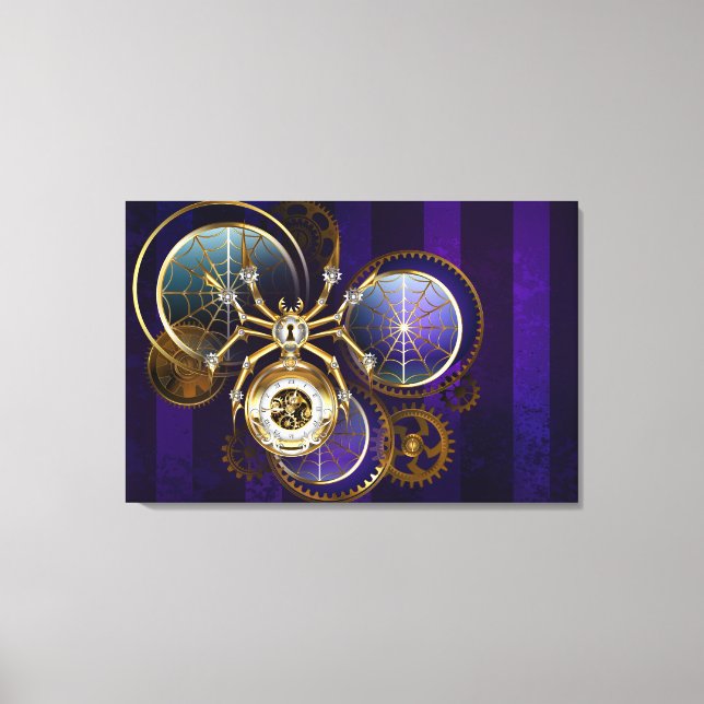 Impressão Em Tela Aranha Steampunk no fundo roxo (Frente)